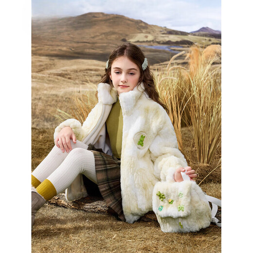 Burwilde International Brand Girls Stand Collar Thickened Plush Jacket 2025 Autumn and Winter New Style Children's Imitation Lamb Velvet Fur Meiziqing Free Same Style Bag 140 cm
