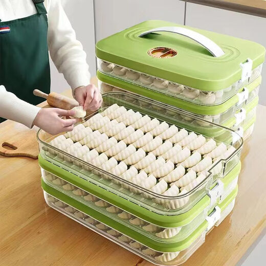 Xinyun Jiameng Dumpling Box Home Food Grade Kitchen Refrigerator Storage Box Organizer Wonton Box Quick Freezing Preservation Special Freezing Two Layers One Cover Holds 126 Dumplings Portable Timed Model A1 Food Grade PP Material - Freezable White