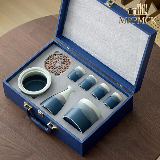 Tuojin Ceramics Thousand Miles of Rivers and Mountains Wine Warmer Wine Distributor Wine Jug and Wine Glass Wine Set Gift Box Gift Set MPPMCK Japanese Imported Quality Ceramics Thousands of Miles of Rivers and Mountains Wine Warmer and Wine Distributor Wine