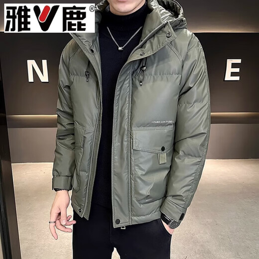 雅鹿白鸭绒羽绒服男士短款冬季2026新款连帽保暖加厚高端外套冬天 YR- YR-009黑色 L