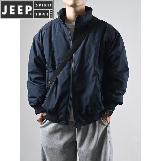 JEEP SPIRIT2026 Новый пуховик с воротником-стойкой, мужская свободная повседневная теплая куртка в японском стиле в стиле ретро, пара универсальных зимних темно-серых M-130Jin Jin весит 0,5 кг.