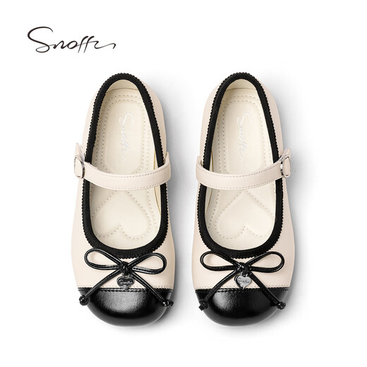 Snaffy children's leather shoes girls princess shoes Xiaoxiangfeng 2026 spring and autumn new style girls elegant soft sole shoes toffee white/black 27 foot length 16.8cm