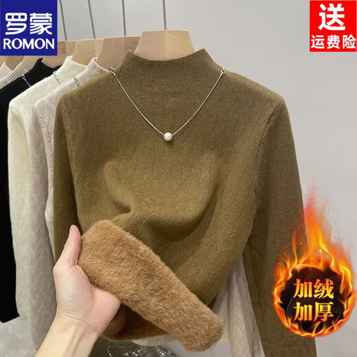 ROMON half turtleneck all-in-one velvet sweater for women in winter with velvet thickened base layer 2026 new high-end knitted top off-white S recommended 80-95Jin Jin equals 0.5 kg