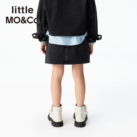 Little MO&Co. Show same style little moco children's clothing 26 new girls imitation hot diamond denim skirt short skirt parent-child denim black 165 165/67
