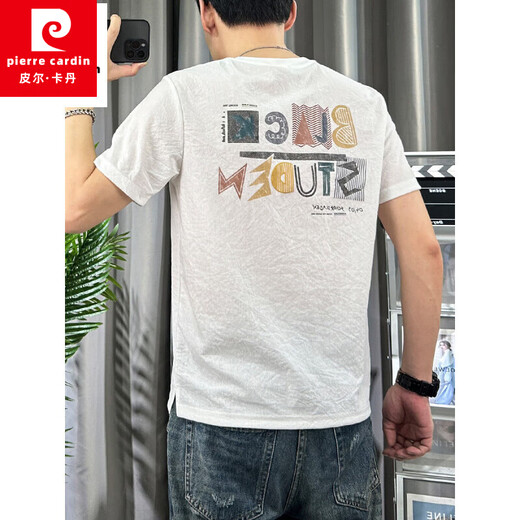 Pierre Cardin printed short-sleeved T-shirt men's summer 2025 new style young and middle-aged slim upper clothes versatile casual half-sleeved T-shirt Khaki 2XL