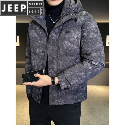 JEEP SPIRIT down jacket men's hooded winter 2025 new thickened warm tie-dyed clothes cold-proof jacket winter green M