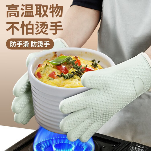 OUOETY anti-scalding gloves, insulated and thickened silicone kitchen oven special baking, high temperature resistant, non-slip, anti-heat, microwave oven baking, five-layer thickened commercial model, extended, 2 pack, no Specifications