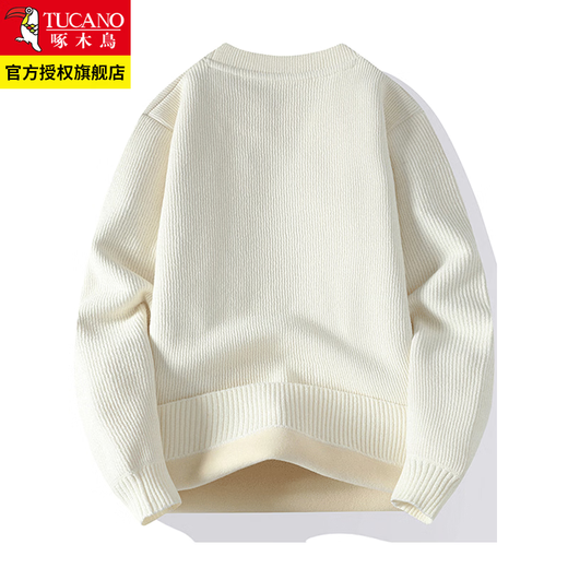 Woodpecker crew neck sweater men's winter thickened warm knitted sweatshirt men's autumn and winter casual loose plus velvet inner layering shirt 9427 coffee plus velvet M about 110-120 Jin Jin equals 0.5 kg can be worn