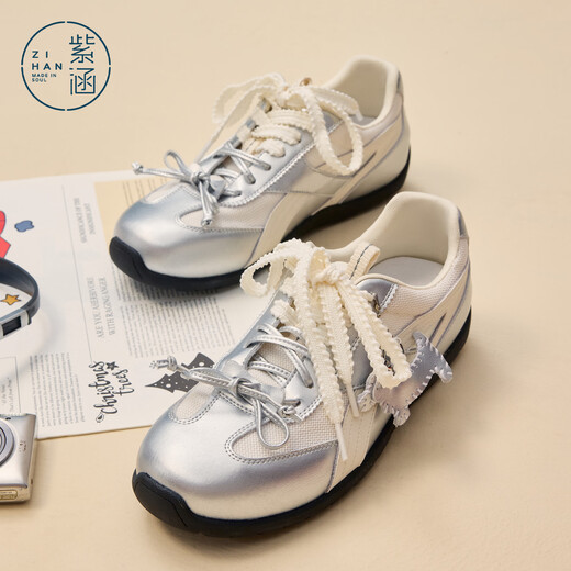 Zihan (ZIHAN) Zihan retro fashionable silver low-top running shoes puppy pendant decoration double shoelace design ballet forrest shoes trendy shoes silver 36