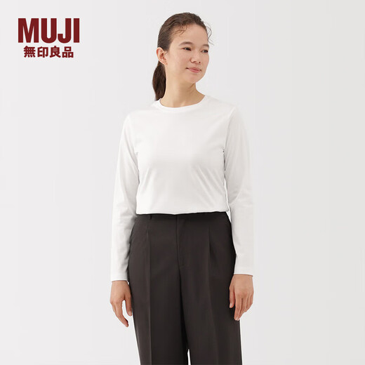MUJI women's Tianzhu woven long-sleeved T-shirt tops bottoming shirt for women with women's clothing winter white 5A M (160/84A)