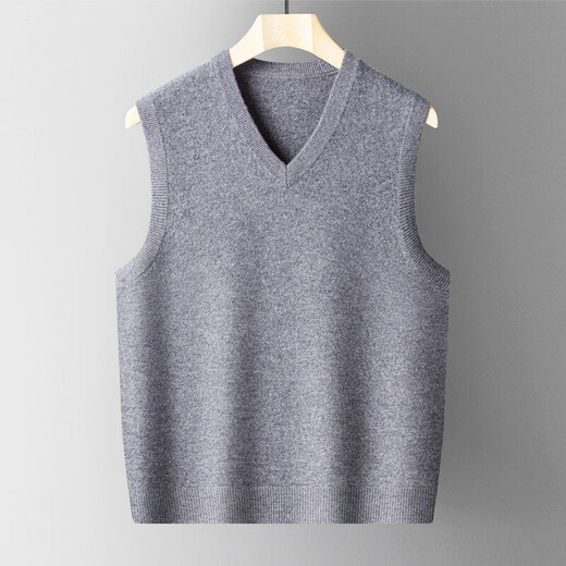 XJSGS international high-end brand woolen sweater vest men's waistcoat V-neck dad wear middle-aged and elderly vest autumn and winter sweater high-end black and red ready stock winter style XL/180/96A