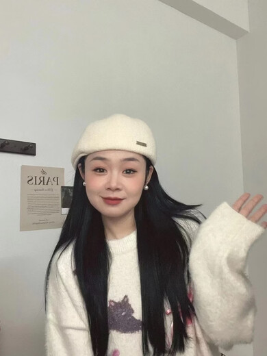 Xiaohongshu recommends elegant and versatile beret for women spring and autumn new knitted hat retro wool white 55-59cm one size