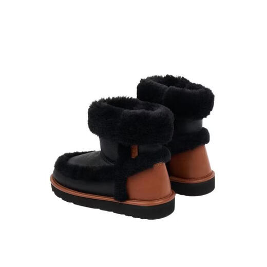 Chloe women's snow boots, warm, non-slip, soft sole, lightweight leather lining, embossed label, round toe, flat heel, winter, black 36