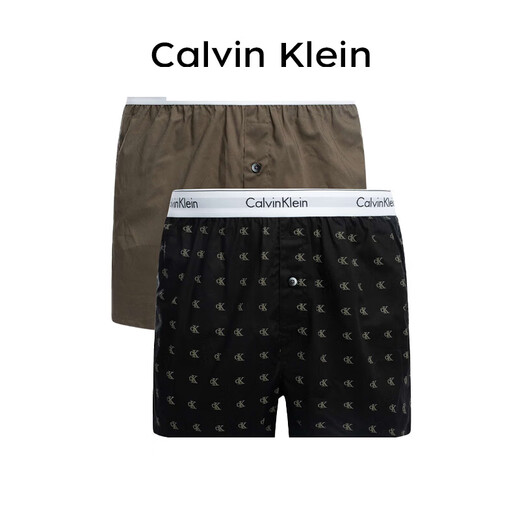 Calvin KleinCK男士棉质时尚舒适平角内裤 2条装 NB1396A  TMY褐/黑 M