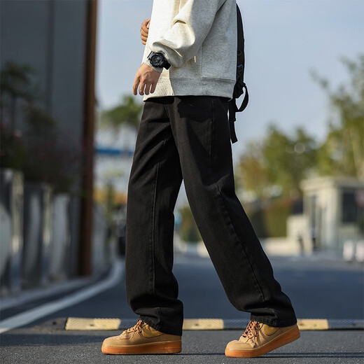 SWAMP AREA American retro loose straight men's autumn and winter washed jeans casual versatile trousers K882 black L