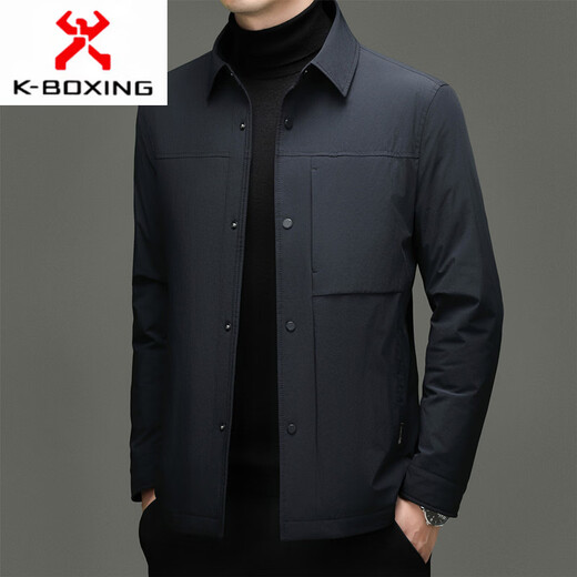 KBXNG Jinba, зимний пуховик на гусином пуху, мужская легкая роскошная повседневная куртка для папы среднего возраста, модная деловая одежда с лацканами, теплый темно-синий, XL 180