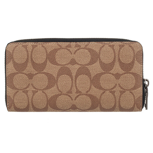 COACH Accordion Wallet Long Zipper PVC Accordion Bag Wallet Men's Khaki Brown Default Basic Pack (Bag + Dust Bag)