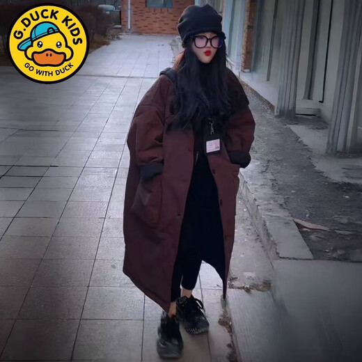 G.duck girls double-sided parent-child cotton coat 2025 winter style big children's long over-the-knee thickened cotton coat large quilt warm jacket double-sided large quilt cotton coat size 160 recommended height around 160