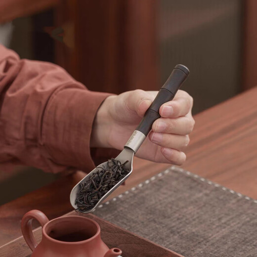 Jingxiang Food Titanium Split Tea Spoon Tea Shovel Tea Spoon Household Tea Spoon Tea Clip Tea Spoon Tea Ceremony Six Gentlemen Tea Set Accessories Wooden Titanium Tea Spoon (Round Handle)