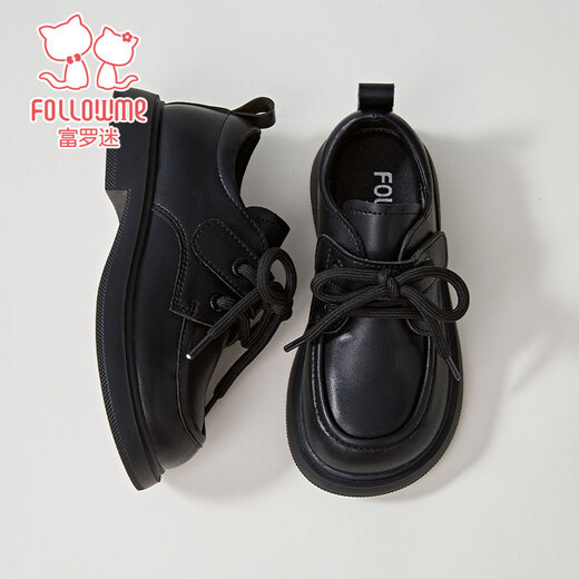 Fuluo Mi Boys' Leather Shoes Spring Fashion Versatile Soft Soled Shoes Children's Campus Performance Host Fashion Shoes Black 37
