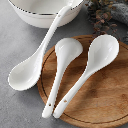 WANIOT ceramic soup spoon large soup spoon household drinking spoon white porridge spoon large spoon long handle spoon extra large spoon large large spoon 22 cm (1 piece) suitable for soup bowl soup pot small casserole
