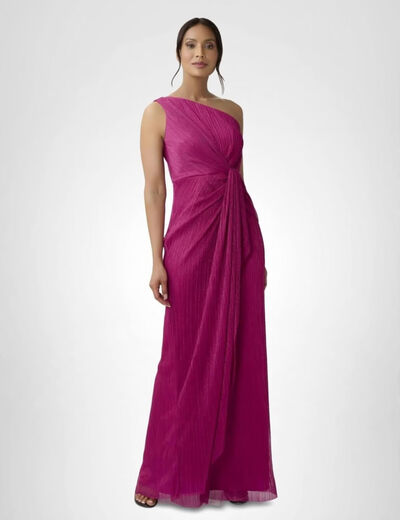 Adrianna Papell Women's Stardust Pleated Draped Gown Fuchsia 4