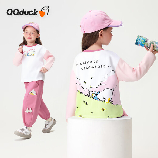 Cocoa Duck (QQ DUCK) children's clothing children's long-sleeved T-shirt antibacterial spring contrasting color raglan T-shirt for boys and girls fun fashion clothes for babies