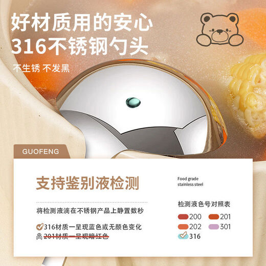 Wing Fantasy 316 Stainless Steel Spoon Large Stainless Steel Spoon Household 2024 New Long Handled Hot Pot Spoon Colander Food Grade Soup Spoon + Colander Real 316 Stainless Steel Bear Style