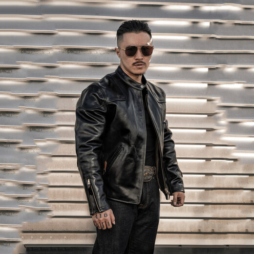 CHEVALPES international first-line brand high-quality Polish tea core horsehide venom leather jacket men's stand-up collar motorcycle jacket retro short tea core horsehide S