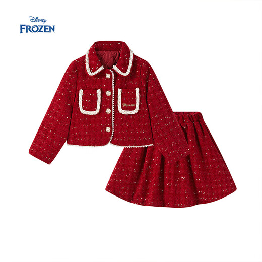 Disney children's clothing girls' suit spring and autumn 2026 new style children's red quilted jacket and skirt two-piece suit