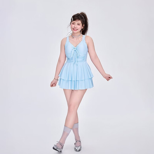 Agliondy large size swimsuit girl slimming belly cover 2025 new hot style pure fat mm jumpsuit sky blue XL