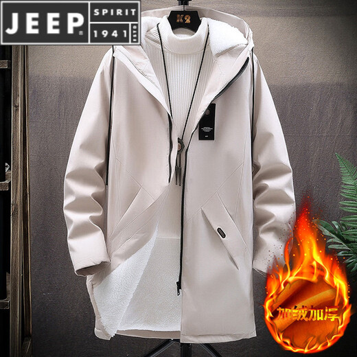 JEEP SPIRIT2025 new winter and autumn windbreaker men's velvet thickened mid-length jacket coat slim and handsome men's top 8029 beige XL