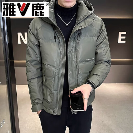 雅鹿白鸭绒羽绒服男士短款冬季2026新款连帽保暖加厚高端外套冬天 YR- YR-009黑色 L