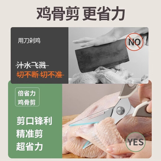 Special kitchen scissors, powerful chicken bone scissors, food-grade stainless steel, household multi-purpose scissors for chicken, duck and goose bones, white gray + magnetic knife set