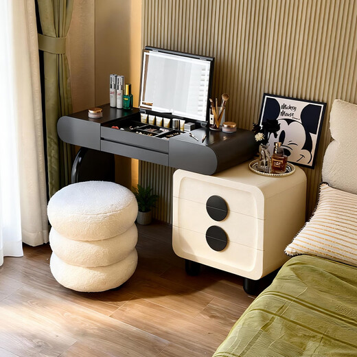 Isabel bedside table and dressing table integrated simple and modern small apartment bedroom retractable dresser with storage drawer and solid wood 0.6 meter drawer + round stool