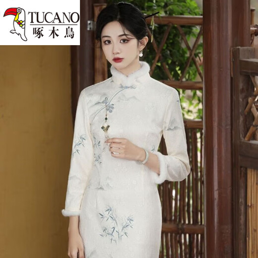 Woodpecker (TUCANO) new Chinese-style improved cheongsam new dress women's long-sleeved winter plus velvet winter long temperament women's autumn and winter style picture color S