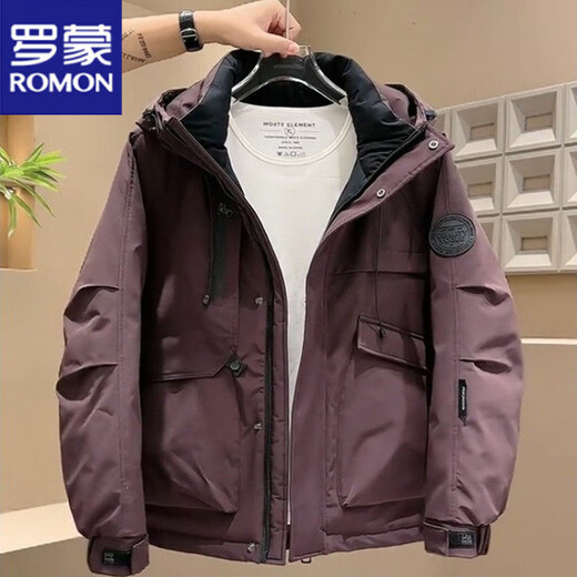 Luo Meng Workwear Short Down Jacket Men's 2025 Simple Casual Thickened Loose Warm Hooded Work Clothes Jacket Black Luo Meng Genuine L 125-138Jin Jin equals 0.5 kg