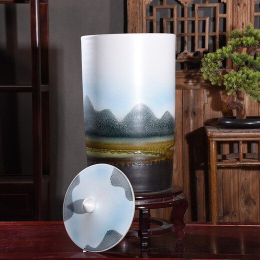 OUOETY ceramic rice cylinder 40 Jin Jin equals 0.5 kg / 80 Jin Jin equals 0.5 kg Rice barrel oil cylinder moisture-proof seal with lid tea cylinder storage tank kiln straight type 40 Jin Jin equals 0.5 kg installed + sealing ring