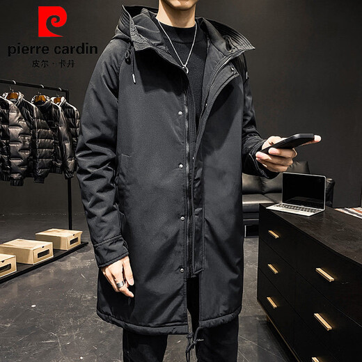 Pierre Cardin (Pierre Cardin) new autumn and winter men's mid-length hooded cotton coat thickened warm loose windbreaker quilted jacket trendy black M