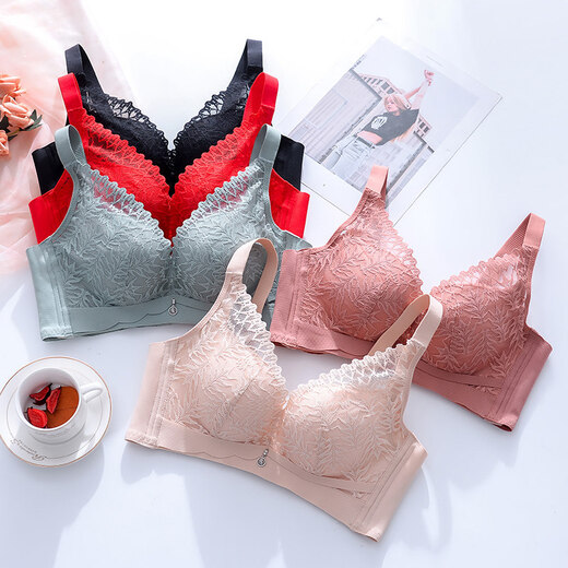 Modal lace red underwear set for women with small breasts, sexy latex thick and thin cups, no rims, red animal year bra 21815 An suit gray blue 75B 34