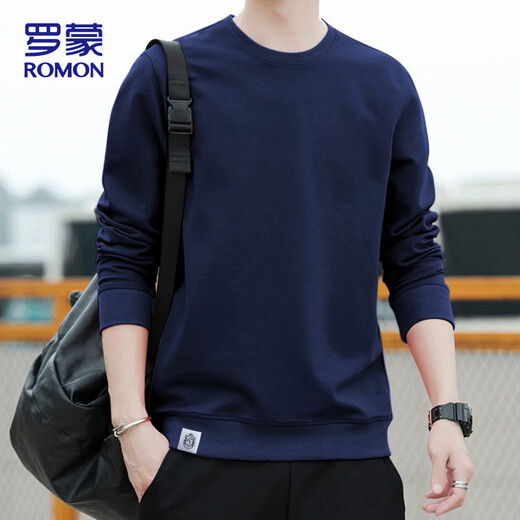 ROMON sweatshirt men's 2026 spring new Korean style round neck loose men's versatile long-sleeved bottoming shirt Navy XL