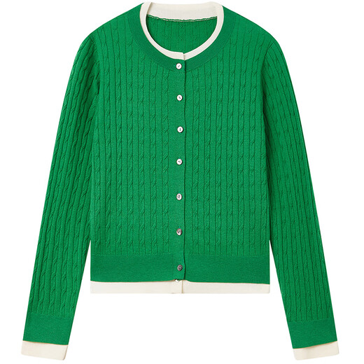 FINITY 26 spring new products new knitted sweaters simple small fragrance fake two-piece round neck cardigan for women green S