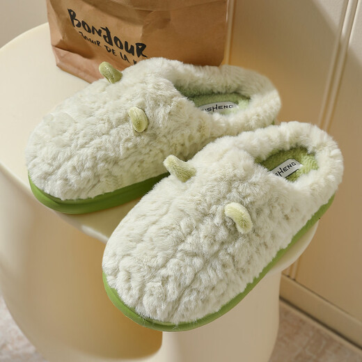 FZT cotton slippers for women spring 2026 new briquettes indoor home thick-soled non-slip warm home cute cotton slippers for women green black and white briquettes 38-39 standard size