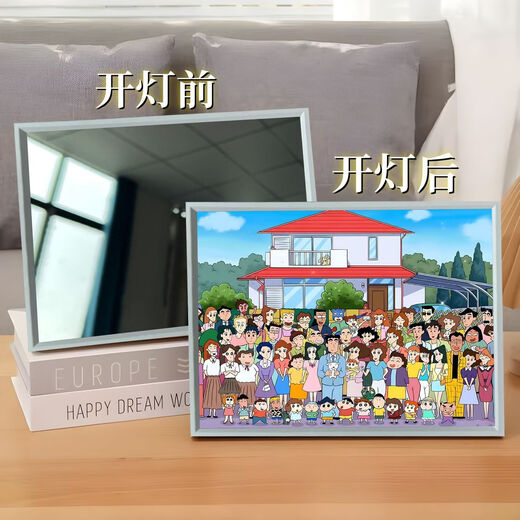 Shantou Lincun Mirror Light Painting Animation Peripheral Luminous Painting Bedroom Bedside Night Light Ambient Light Gift 3 White Frame Touch Charging Mirror Style