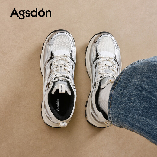 Augushiden thick-soled dad shoes for women 2026 spring new style simple versatile comfortable heightening slim mesh sports casual shoes W261156 silver black 36