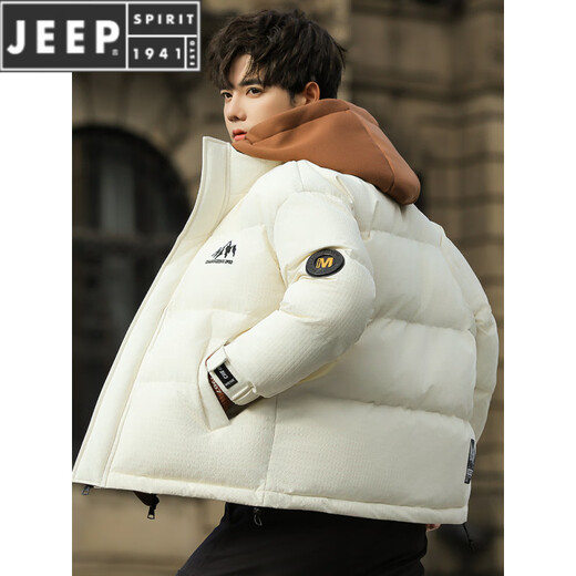 JEEP SPIRIT Men's Zodiac Year Red Short Down Jacket Fake Two-Piece Hooded Jacket Men's Winter 2025 New Style Blue L Suitable for 110-125 Jin Jin equals about 0.5 kg