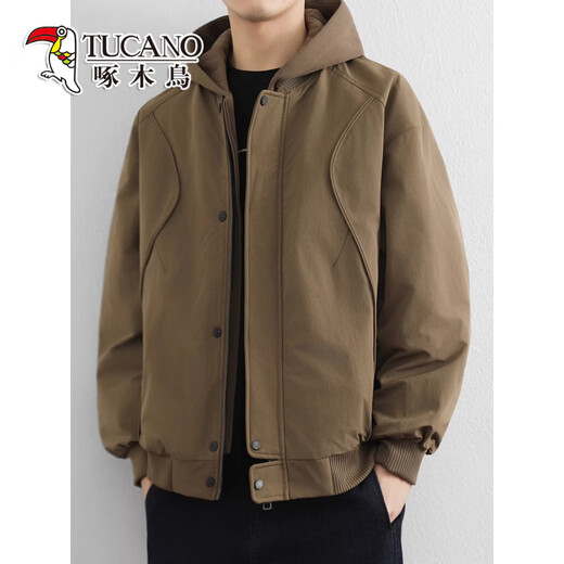 啄木鸟（TUCANO）轻薄羽绒服男士冬季新款宽松短款保暖工装夹克户外冲锋衣外套 黑色 M 【重100-120斤】
