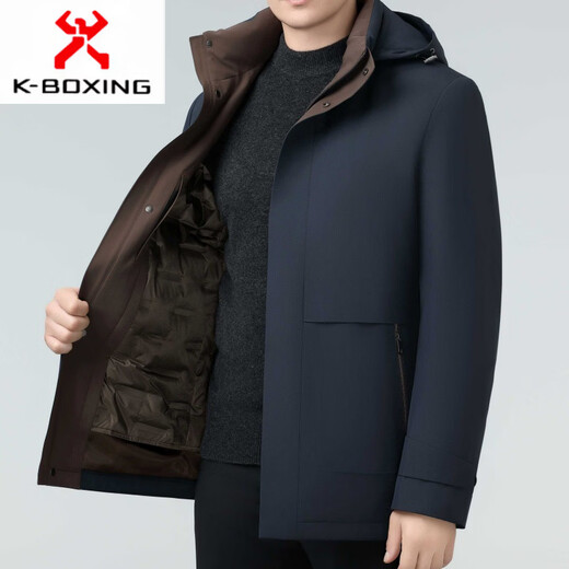 KBXNG Зимний пуховик Jinba, мужская утолщенная подкладка средней длины со съемной и съемной курткой Live-Face для вечеринок среднего возраста 8632 Синий (съемный пуховик) M 170/48