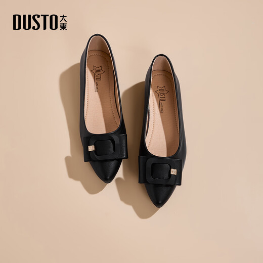 Dusto Dadong women's shoes spring new square heel low heel set toe headband buckle C3056 black 35