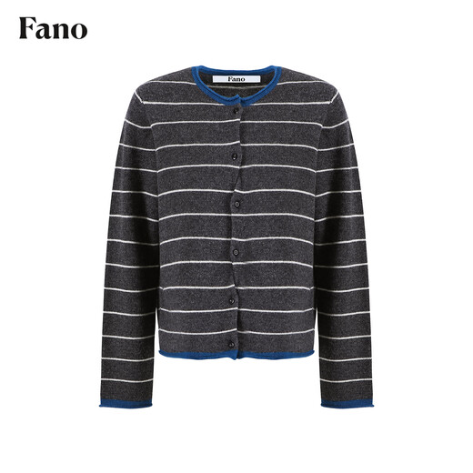 Fano studios Fan Luo Fano 100 sheep wool knitted cardigan spring new soft waxy skin-friendly lazy feeling contrast striped top gray stripes ready stock S